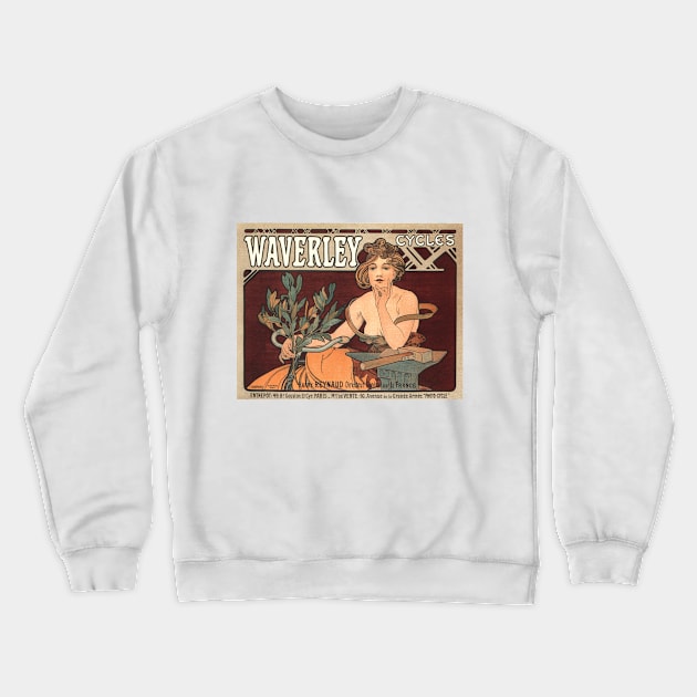 Waverly Cycles - Art Nouveau Advertising Poster Art by Alphonse Mucha Crewneck Sweatshirt by Naves